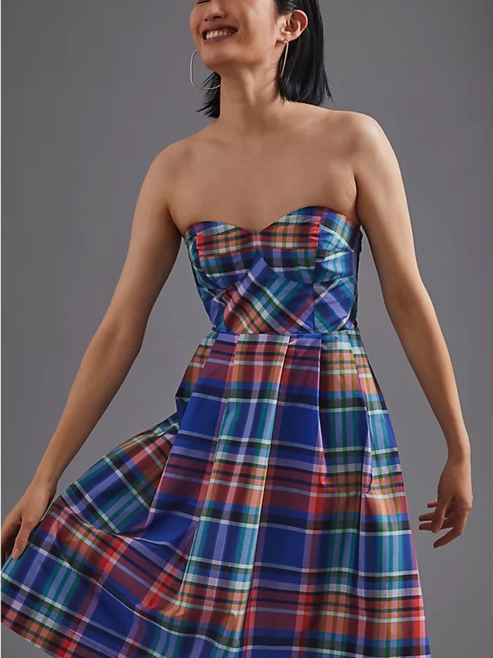 Maeve Plaid Midi Dress in Blue Multicolor